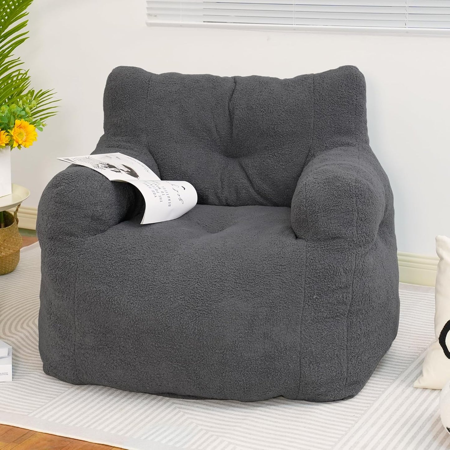 DKLGG Adult Jumbo Bean Bag Chair in Grey - Ultimate Comfort with Extra Padding