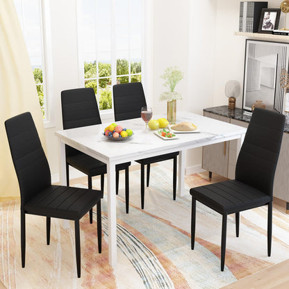 DKLGG Stylish 5-Piece Dining Table with 4 PU Leather Chairs – Faux Marble Finish