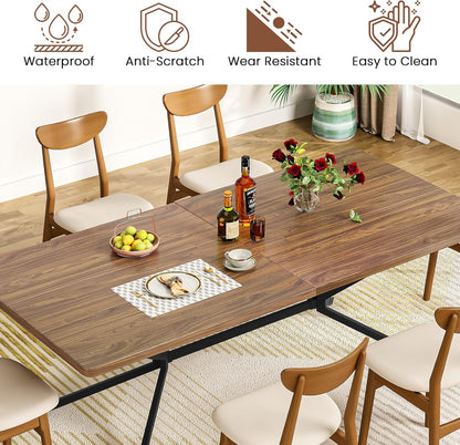 DKLGG 70.87-Inch Large Rectangular Kitchen Table in Rustic Brown + Black Finish