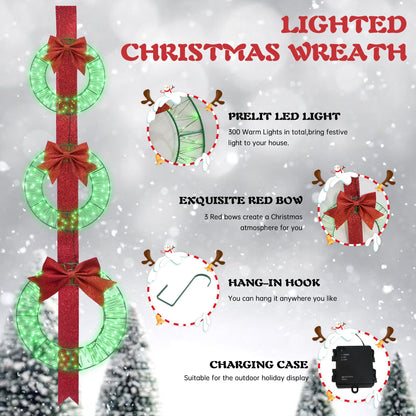 DKLGG 61" Christmas Wreath Set with 300 LED Lights & Bows, Outdoor Holiday Décor (2-Pack)