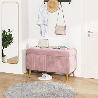 DKLGG Stylish Large Storage Ottoman - 47.24” Velvet Design in Gold and Pink for Your Home