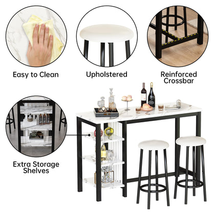 DKLGG 4-Piece Faux Marble Dining Set - Ideal for 3-6 People with Convenient Folding Table Leaf