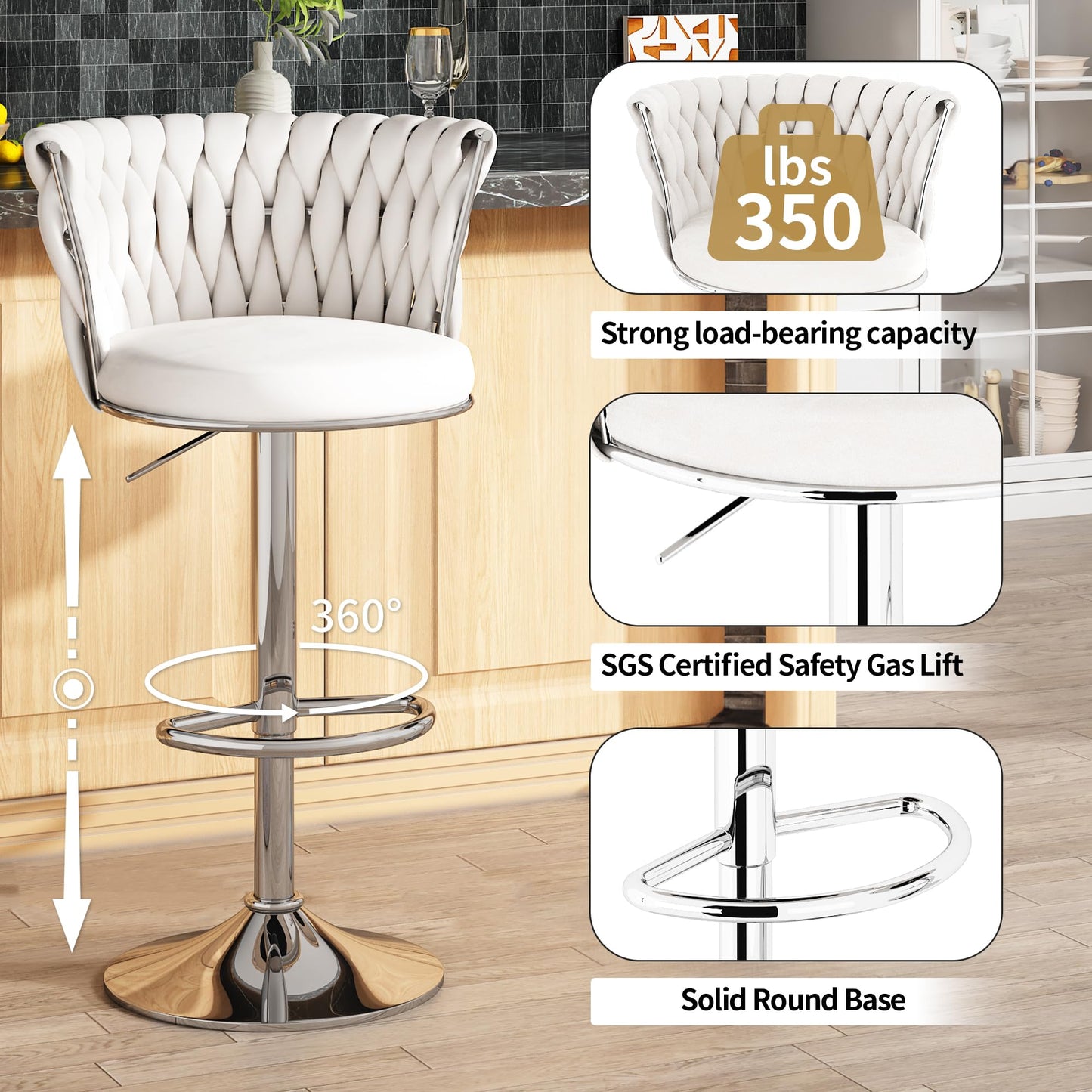 DKLGG Elegant Velvet Barstool Set - 4 Swivel Counter Height Stools for Comfort and Style