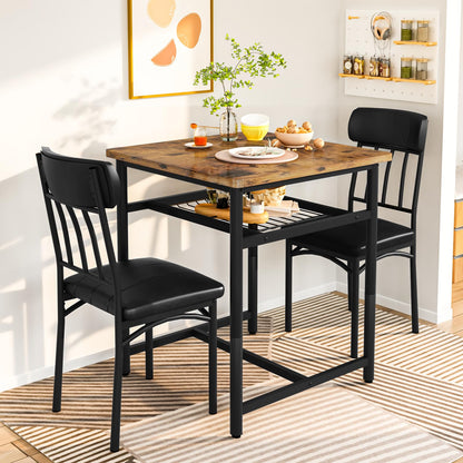 DKLGG 3-Piece Wooden Dining Table Set for Small Spaces, Compact Kitchen Table & Chairs