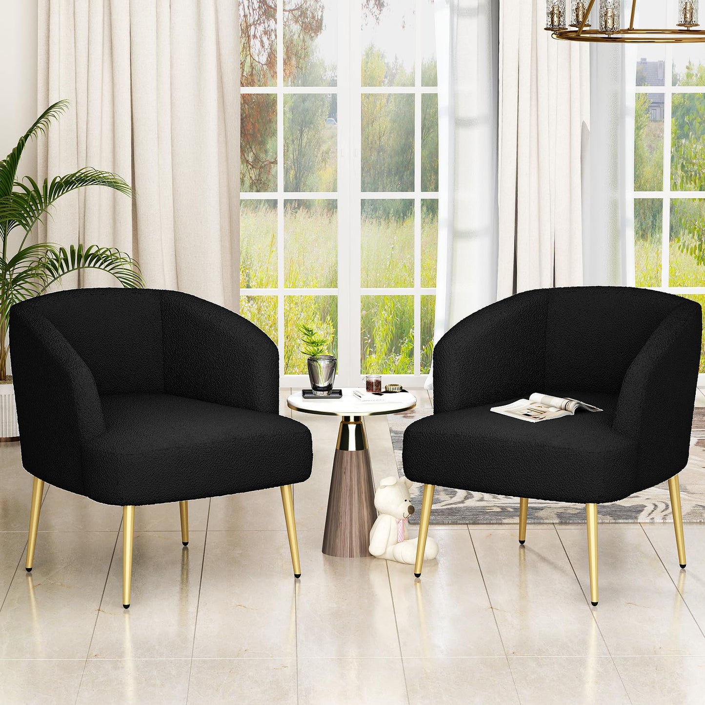 DKLGG Modern Reading Chair Set of 2 - Stylish Black for a Chic Living Room Look