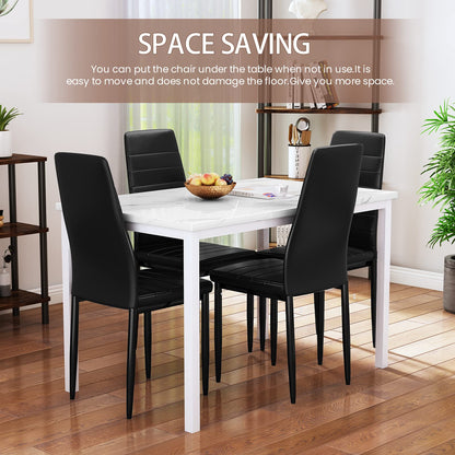 DKLGG Dining Table Set for 4 - Elegant Marble Table with Comfortable PU Leather Seating