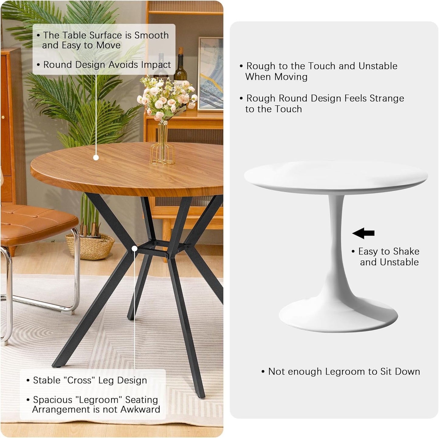 DKLGG Modern Round Kitchen Table - 39-Inch Mid-Century Dining Table for Elegant Decor