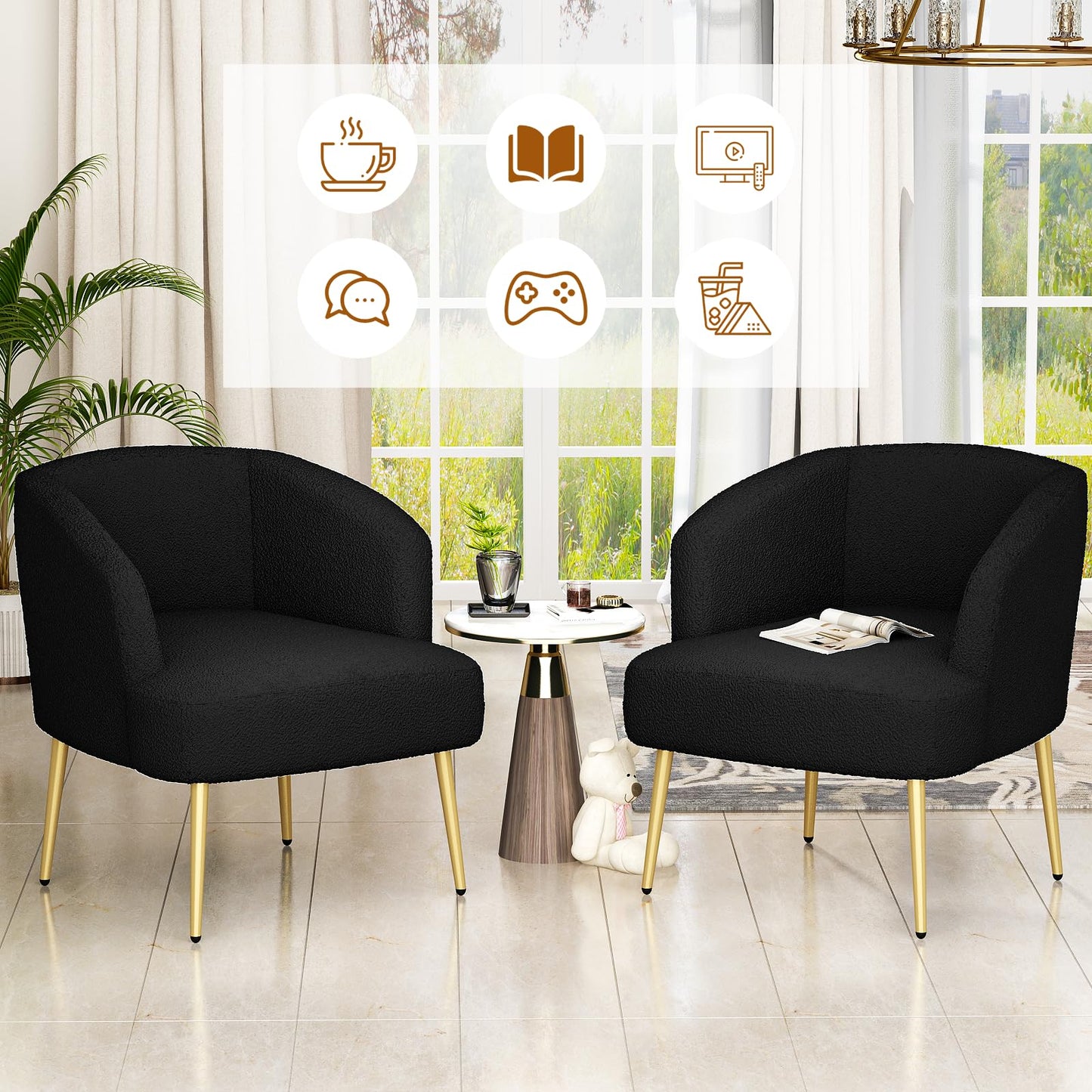 DKLGG Modern Reading Chair Set of 2 - Stylish Black for a Chic Living Room Look