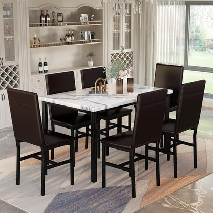 DKLGG Elegant 7-Piece Faux Marble Dining Set - Space-Saving Solution for Living Rooms and Apartments