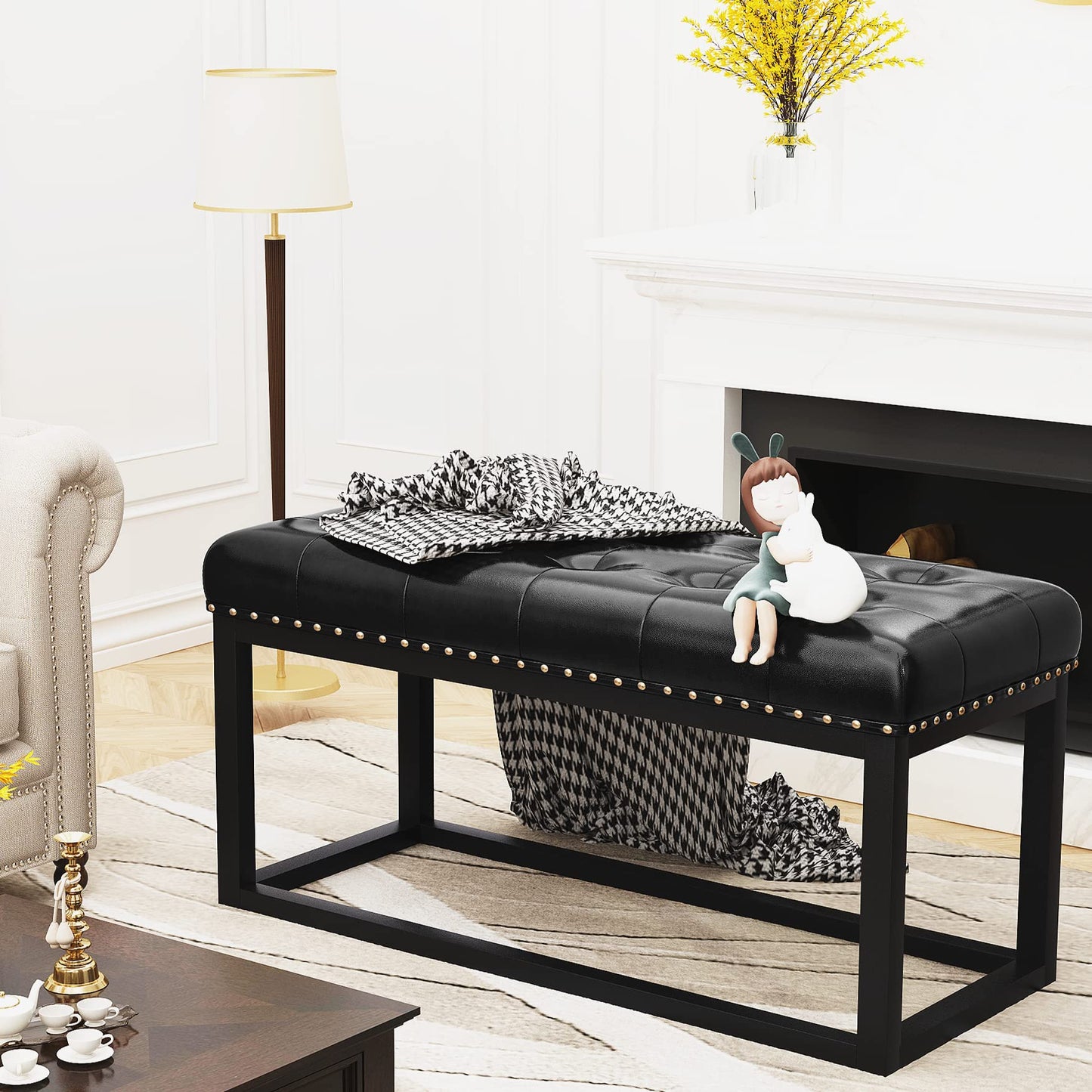 DKLGG Stylish Large Storage Ottoman - 47.24” Velvet Design in Gold and Pink for Your Home