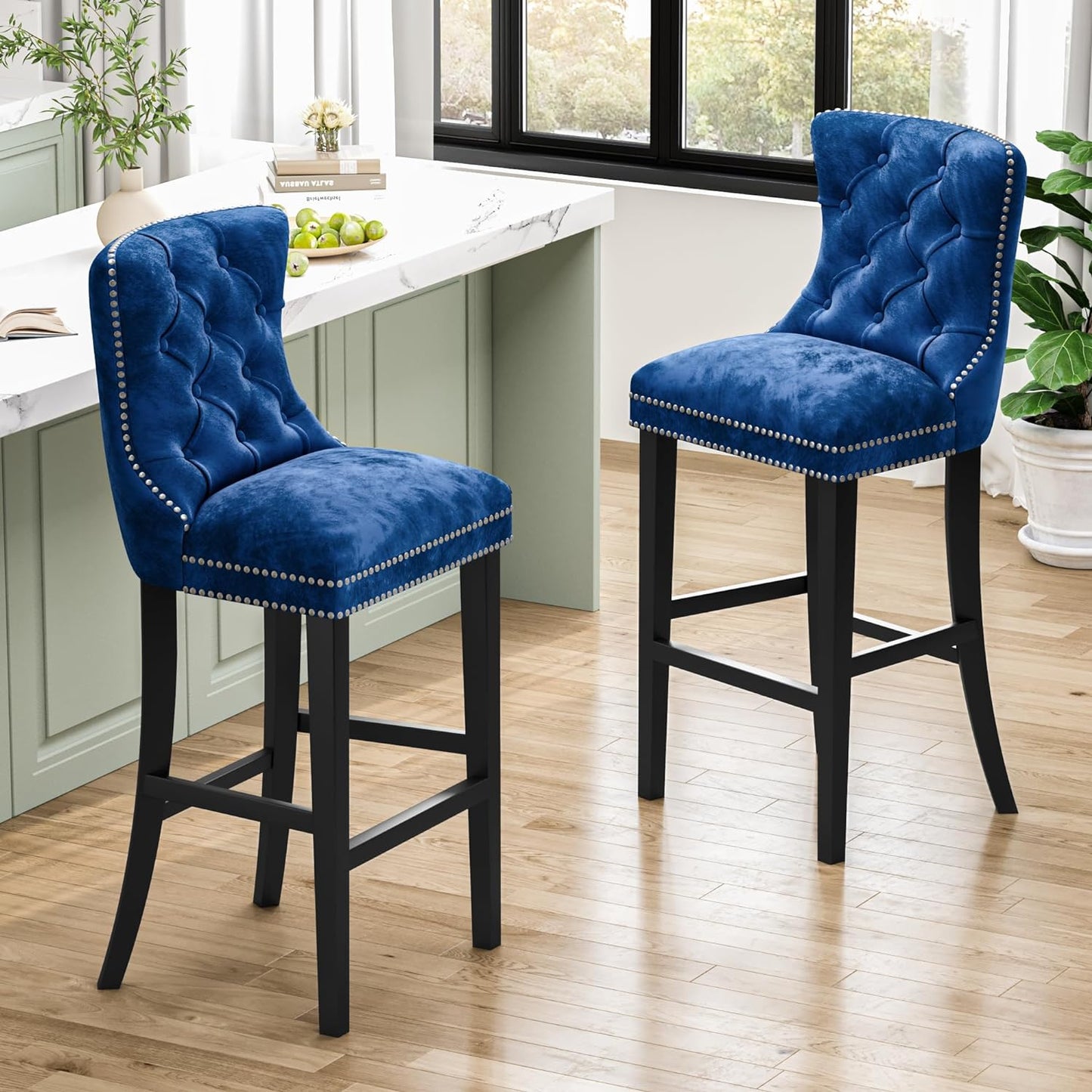 DKLGG Light Gray Velvet Barstool Set - 2 Comfortable Chairs for Chic Interiors