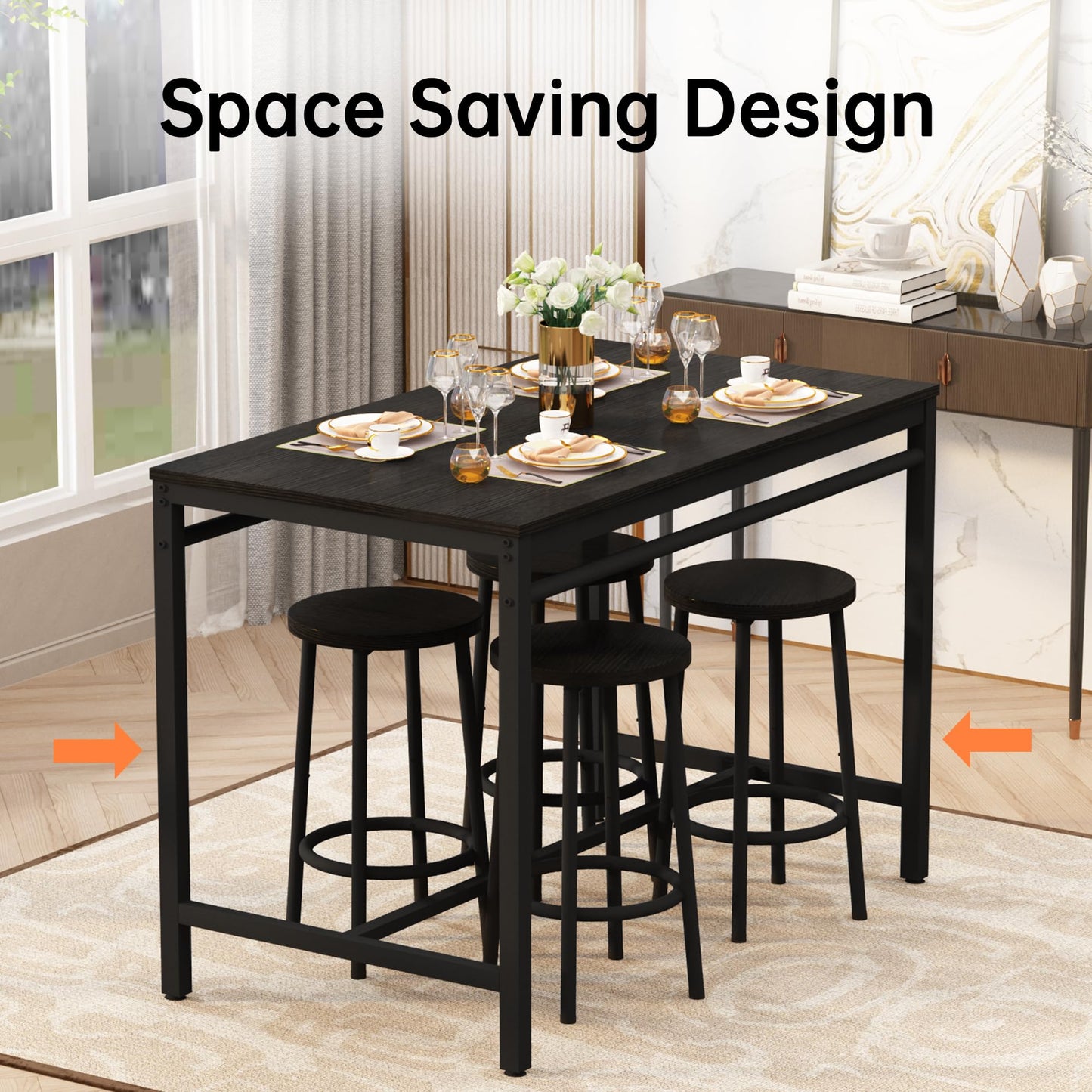 DKLGG 4-Person Bar Dining Set, 47-Inch, Black - Modern Home Dining Option