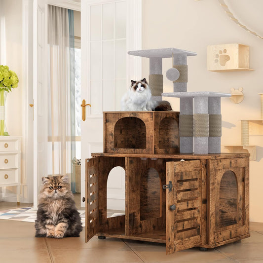 DKLGG Stylish Litter Box Enclosure - Hidden Cat Litter Cabinet in Rustic Brown for a Chic Look