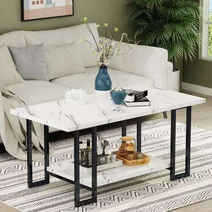 DKLGG Contemporary Faux Marble Coffee Table - 2-Tier Design for Functionality and Style