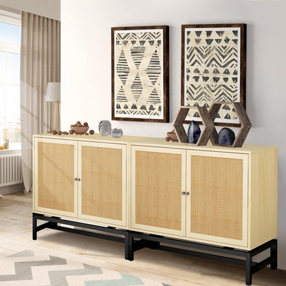 DKLGG Elegant Sideboard with Double Doors - Natural Rattan for a Cozy Kitchen Look