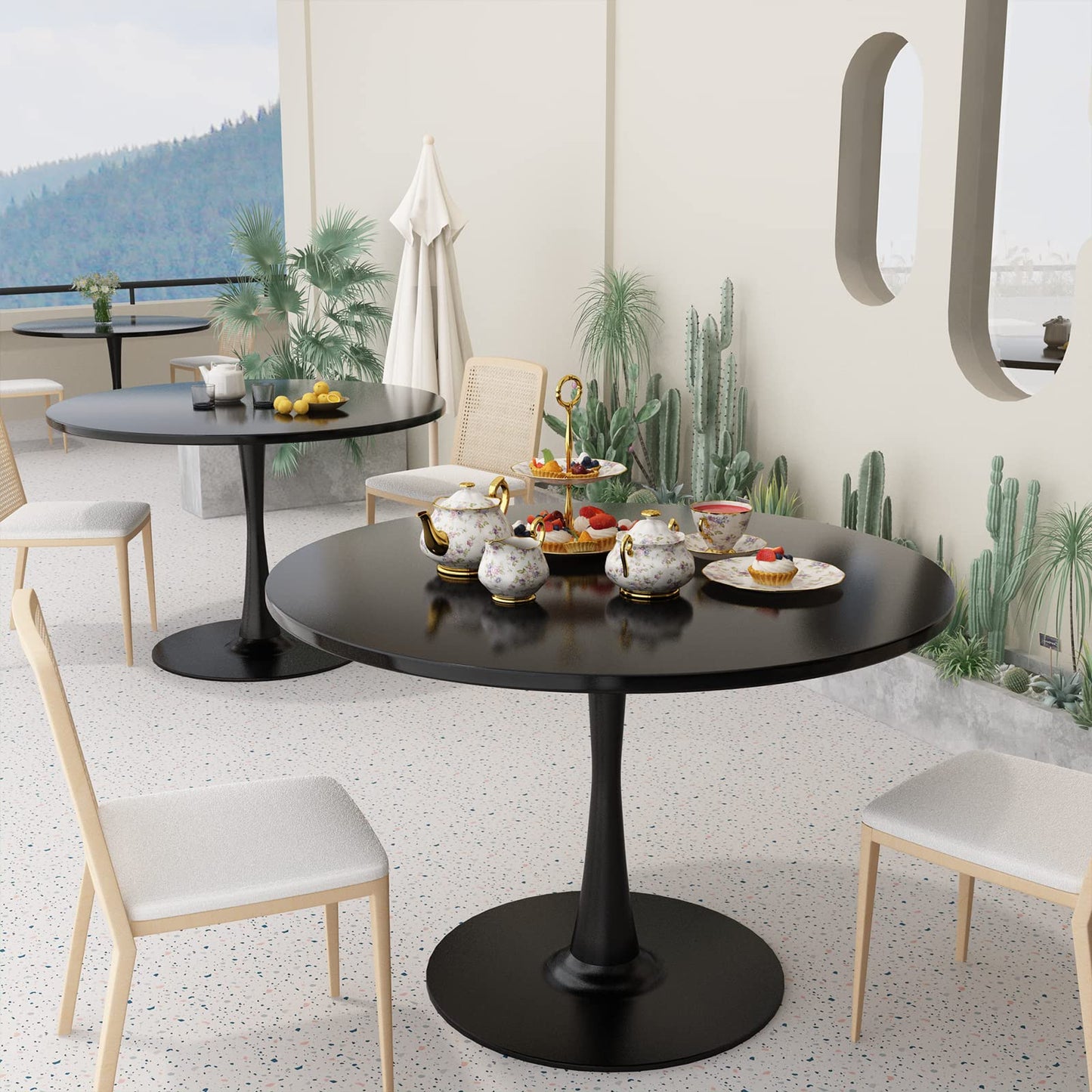 DKLGG Modern Round Dining Table - Stunning White Marble Design for Your Dining Room