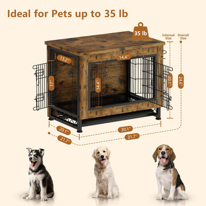 DKLGG Wooden Dog Crate End Table with Removable Tray – Pet-Friendly Furniture in Brown