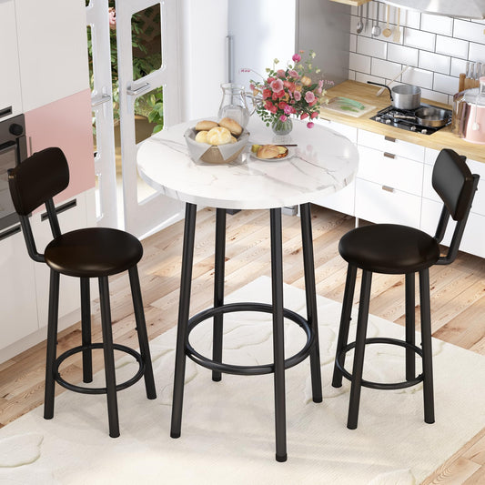 DKLGG White 2-Person Round Kitchen Table and Chairs Set – Compact & Modern Design