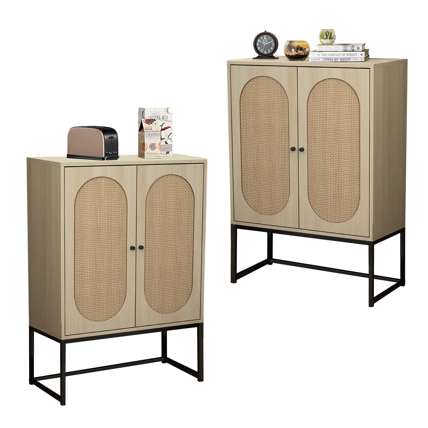 DKLGG Elegant Natural Rattan Cabinet Set - 2 White Cabinets for Versatile Home Storage