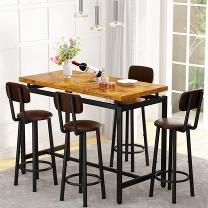 DKLGG 4-Person Wooden Barstool Dining Table and Chair Set of 5, Rustic Brown - Classic Elegance