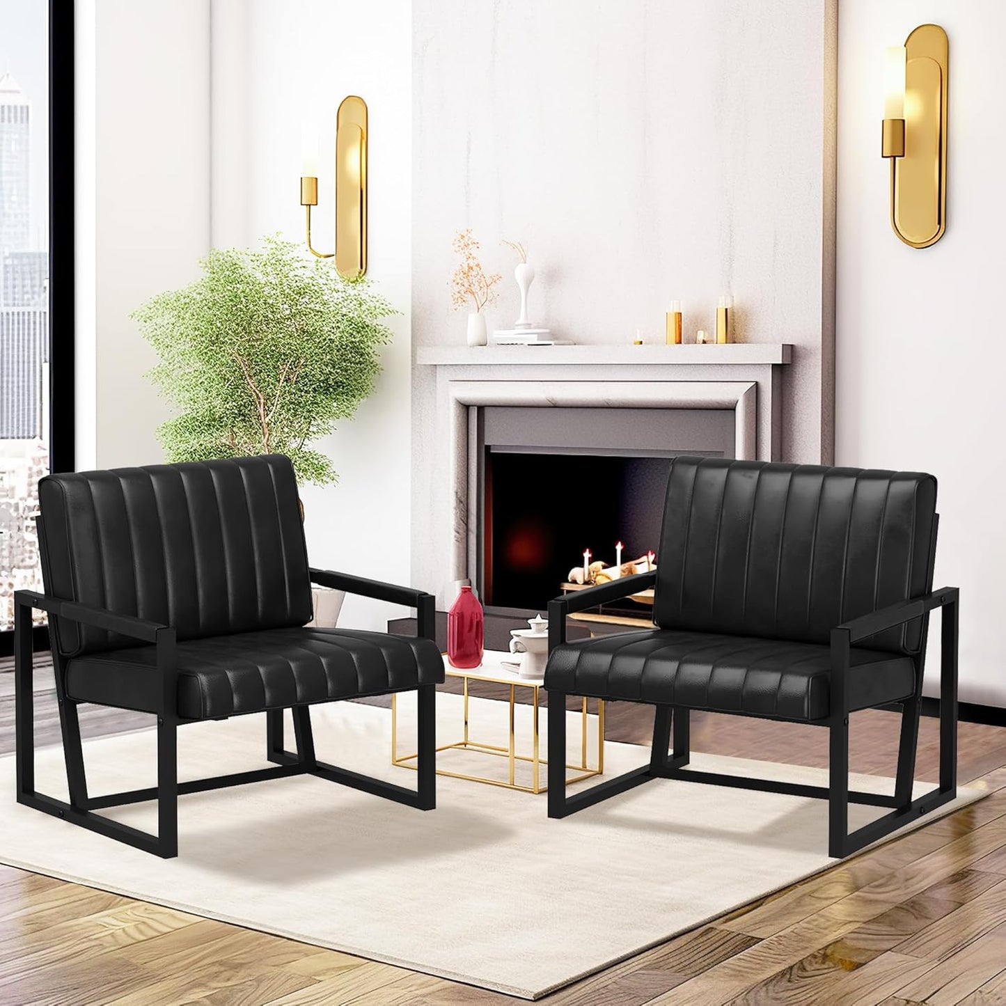 DKLGG Set of 2 Mid-Century Modern Armchairs - Elegant Black Chairs for Any Room