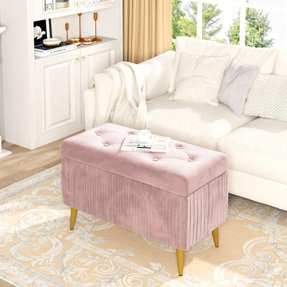 DKLGG Stylish Large Storage Ottoman - 47.24” Velvet Design in Gold and Pink for Your Home