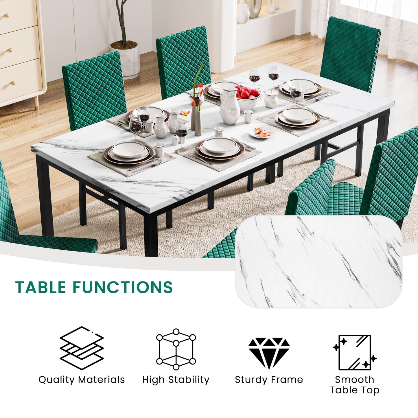 DKLGG 7-Piece Faux Marble Dining Table Set with Velvet Chairs - Perfect for Family Gatherings