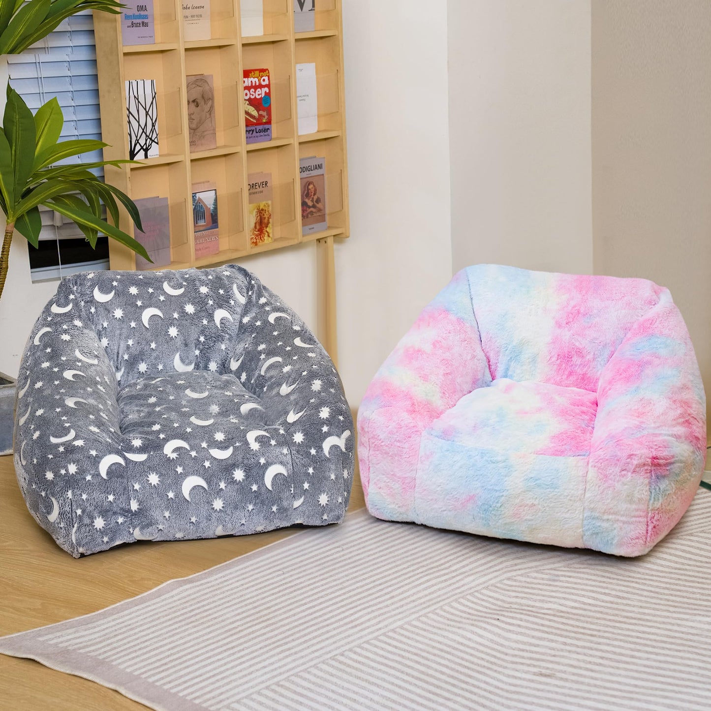 DKLGG 2-Piece Gray Faux Fur Bean Bag Chair Set - Ultimate Comfort for Any Room