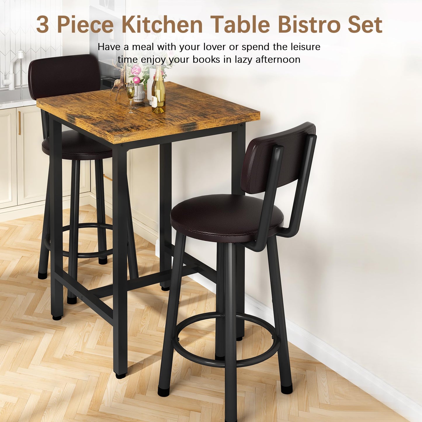 DKLGG 3-Piece Pub Dining Set - Stylish Bar Table with Versatile Chairs for Any Space