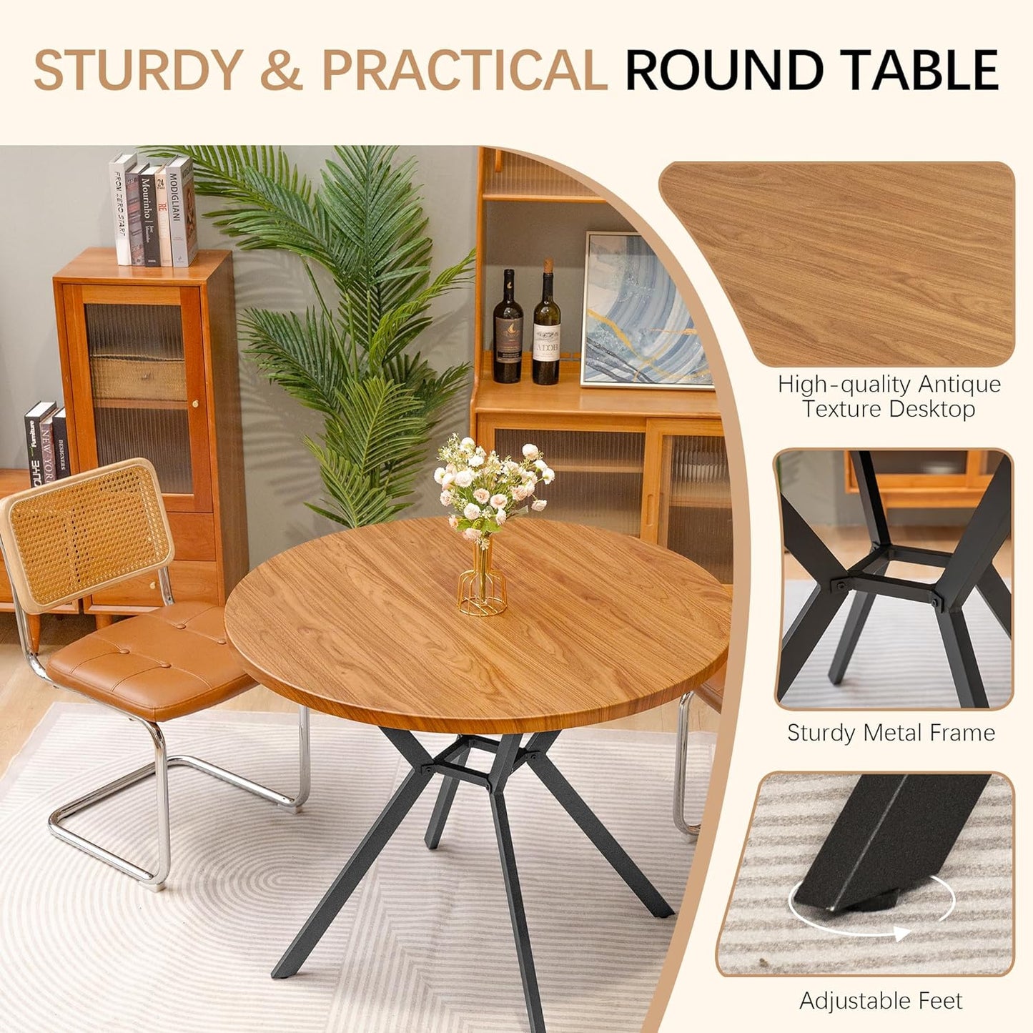 DKLGG Modern Round Kitchen Table - 39-Inch Mid-Century Dining Table for Elegant Decor