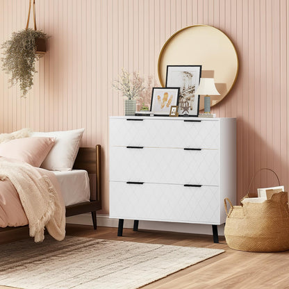 DKLGG Contemporary White Dresser – 3 Drawer Chest for Elegant Bedrooms