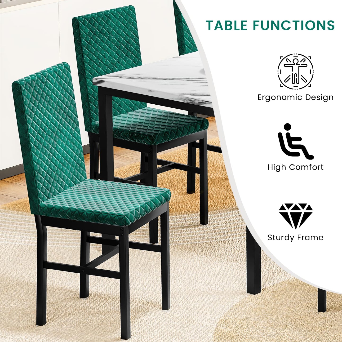 DKLGG 7-Piece Faux Marble Dining Table Set with Velvet Chairs - Perfect for Family Gatherings