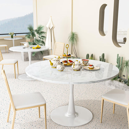 DKLGG Modern Round Dining Table - Stunning White Marble Design for Your Dining Room