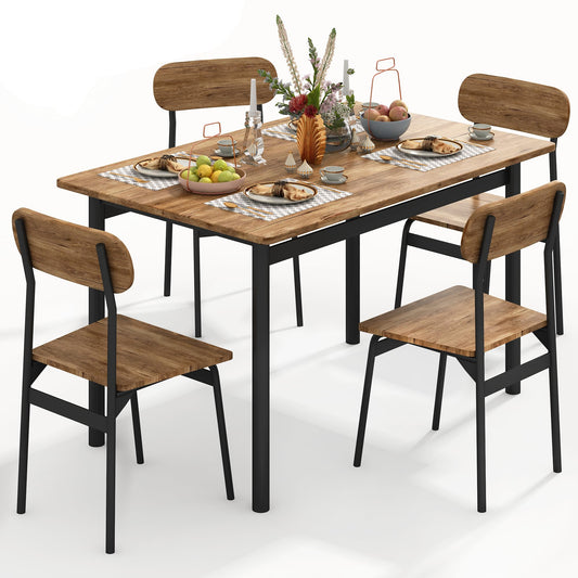 DKLGG 5-Piece Kitchen Table Set - Modern Rectangular Table for 4 with Elegant Oval Shape