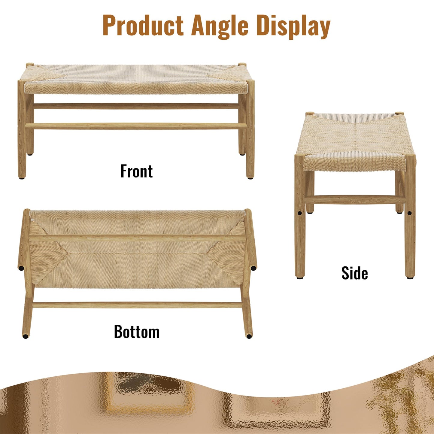 DKLGG Functional Indoor Entryway Bench - Paper Cord Seat and Grid Shelf for Stylish Organization