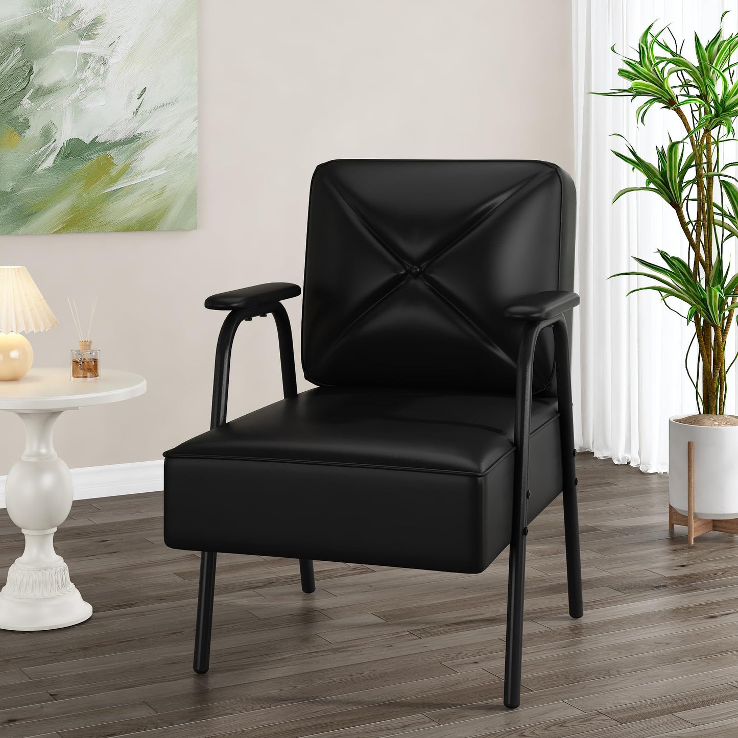 DKLGG Black Mid-Century Modern Side Chair Set of 2 - Comfortable Chairs with Upholstered Arms