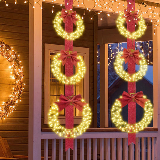 DKLGG 61" Christmas Wreath Set with 300 LED Lights & Bows, Outdoor Holiday Décor (2-Pack)