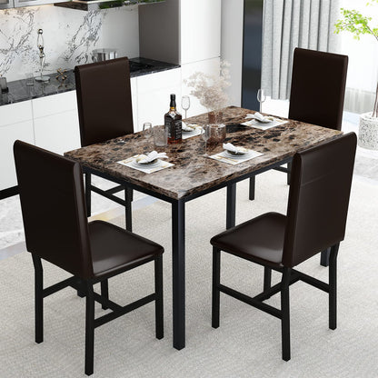 DKLGG Dining Table Set for 4 - Elegant Marble Table with Comfortable PU Leather Seating