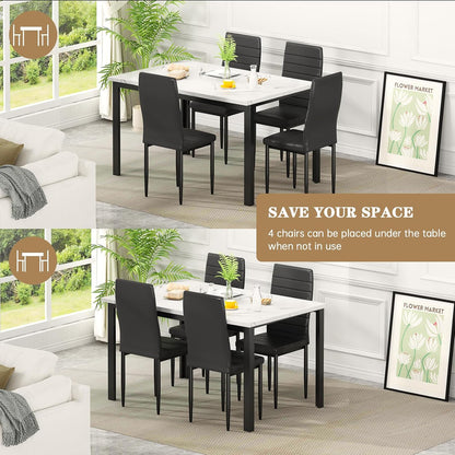 DKLGG4 Faux Marble Dining Table Set of 4, (White and Black)