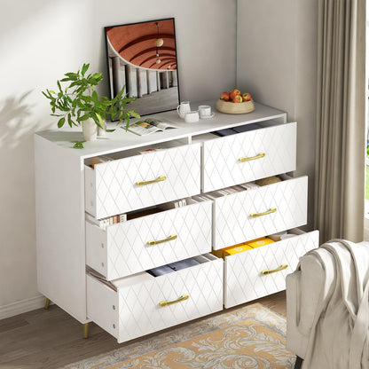 DKLGG 6 Drawer Dresser, White Dresser for Bedroom - Modern Minimalist Design