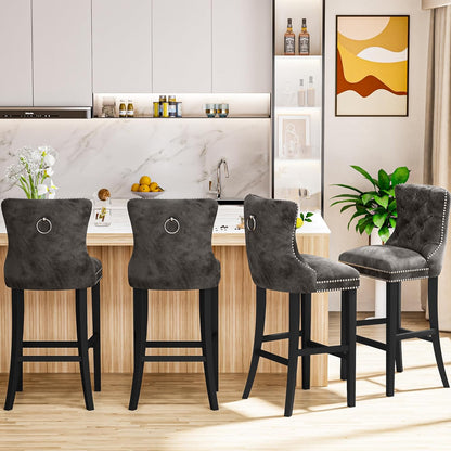 DKLGG Light Gray Velvet Barstool Set - 2 Comfortable Chairs for Chic Interiors