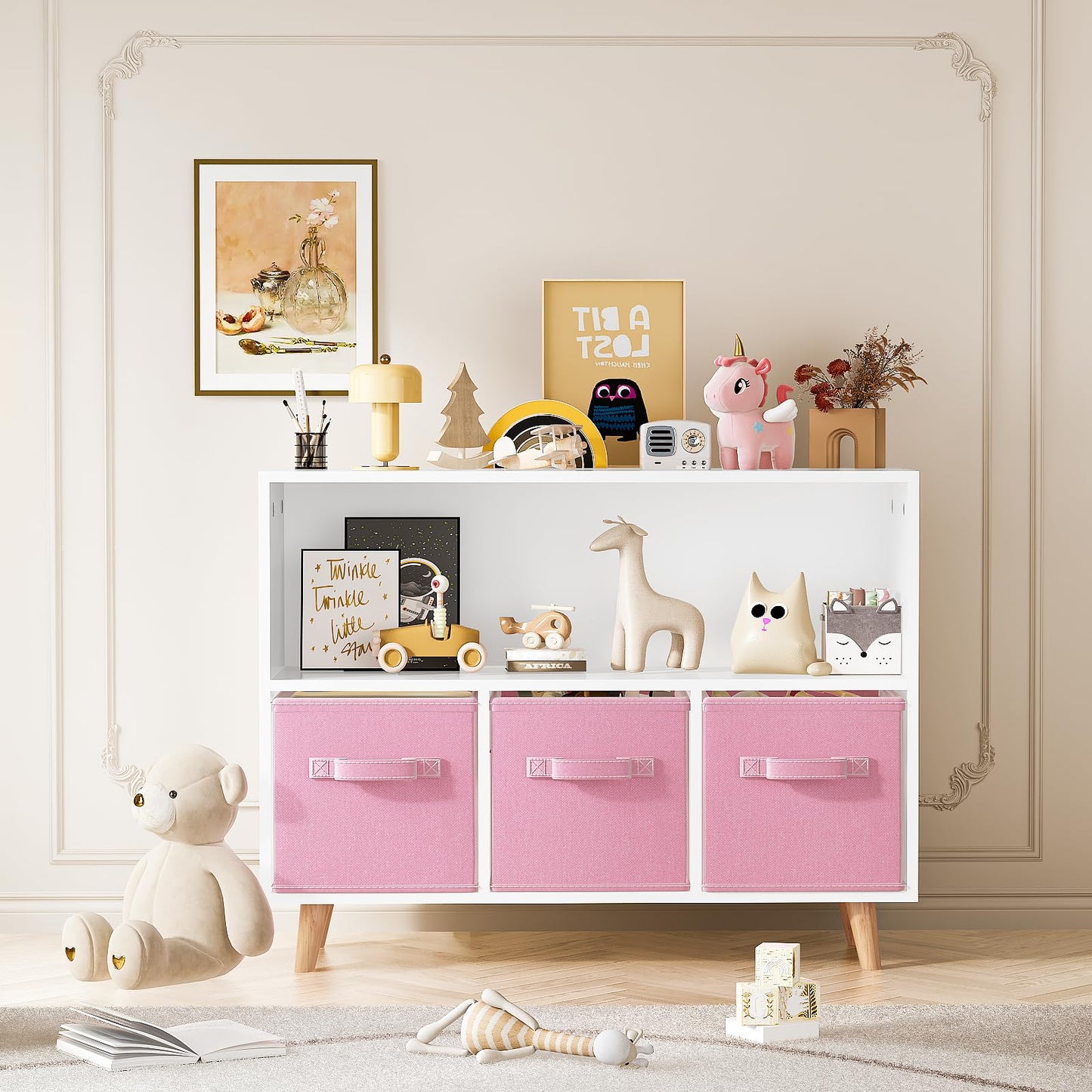 DKLGG Pink Toy Organizer - 3 Drawer Design for Playroom and Book Storage