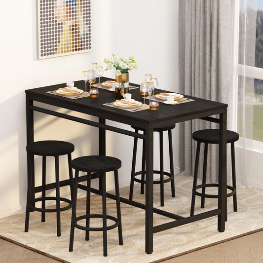 DKLGG 4-Person Bar Dining Set, 47-Inch, Black - Modern Home Dining Option