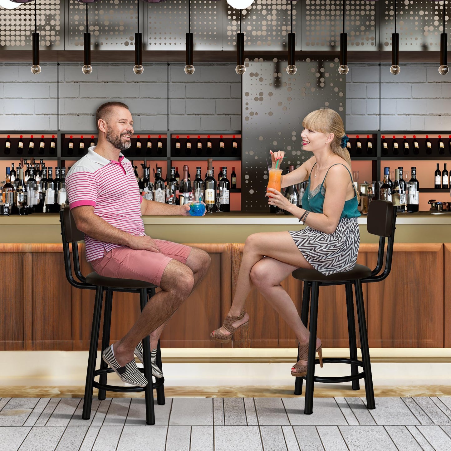 DKLGG Modern Barstool Set of 2 - Stylish Gold Design for Trendy Spaces