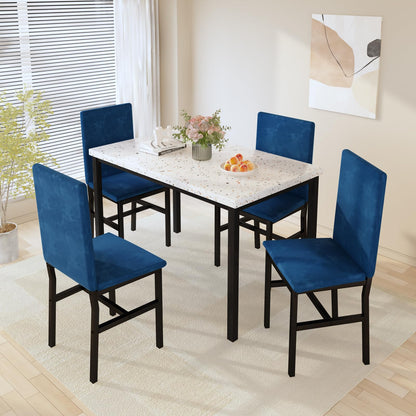 DKLGG 5-Piece Faux Marble Dining Table Set, Blue - Stylish and Elegant