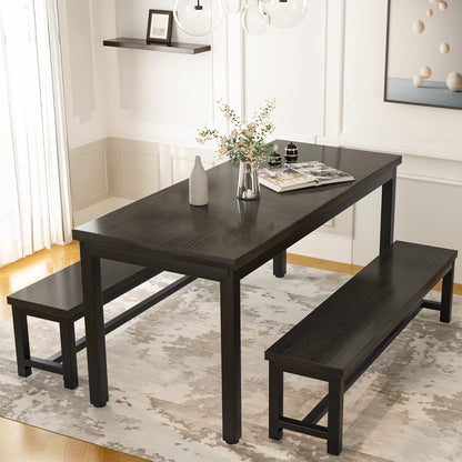 DKLGG Elegant Beige Dining Set - Spacious Kitchen Table with Two Benches for Cozy Family Dining