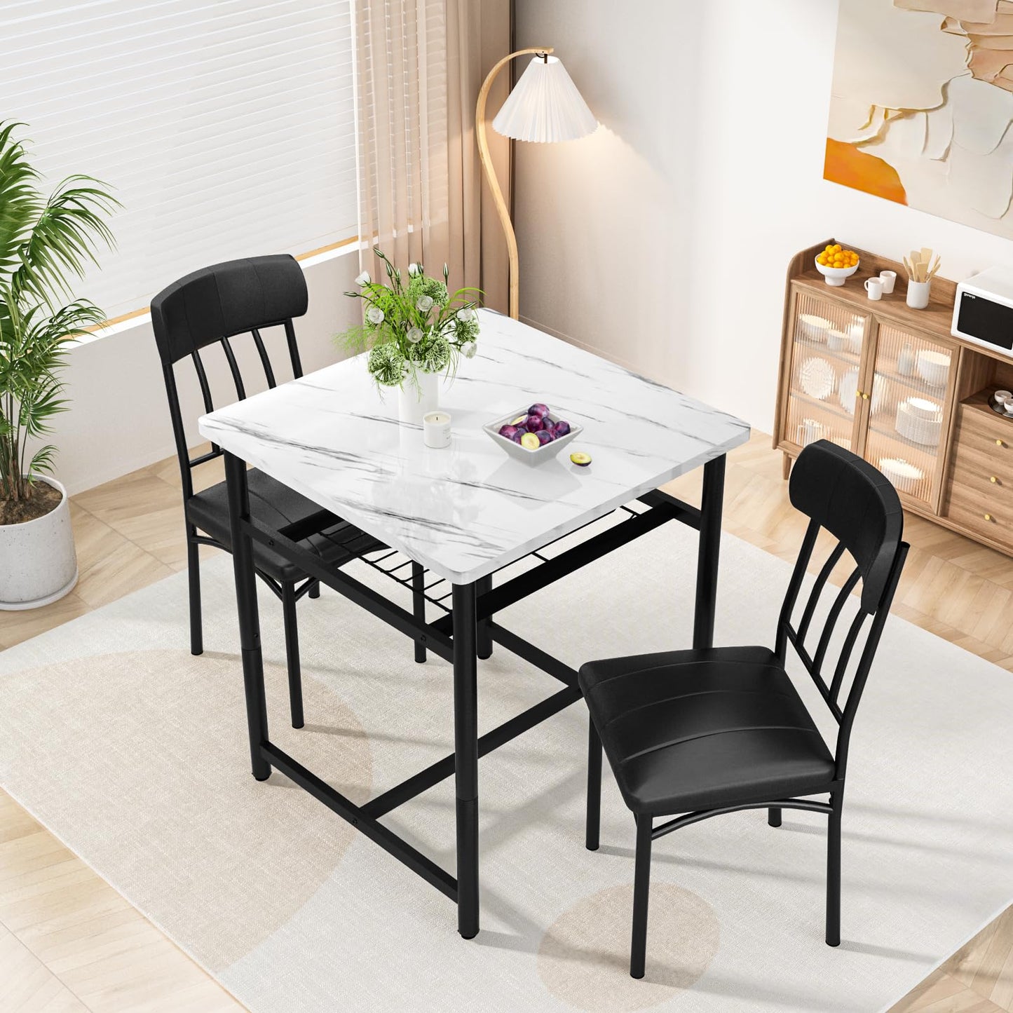 DKLGG 3-Piece Wooden Dining Table Set for Small Spaces, Compact Kitchen Table & Chairs