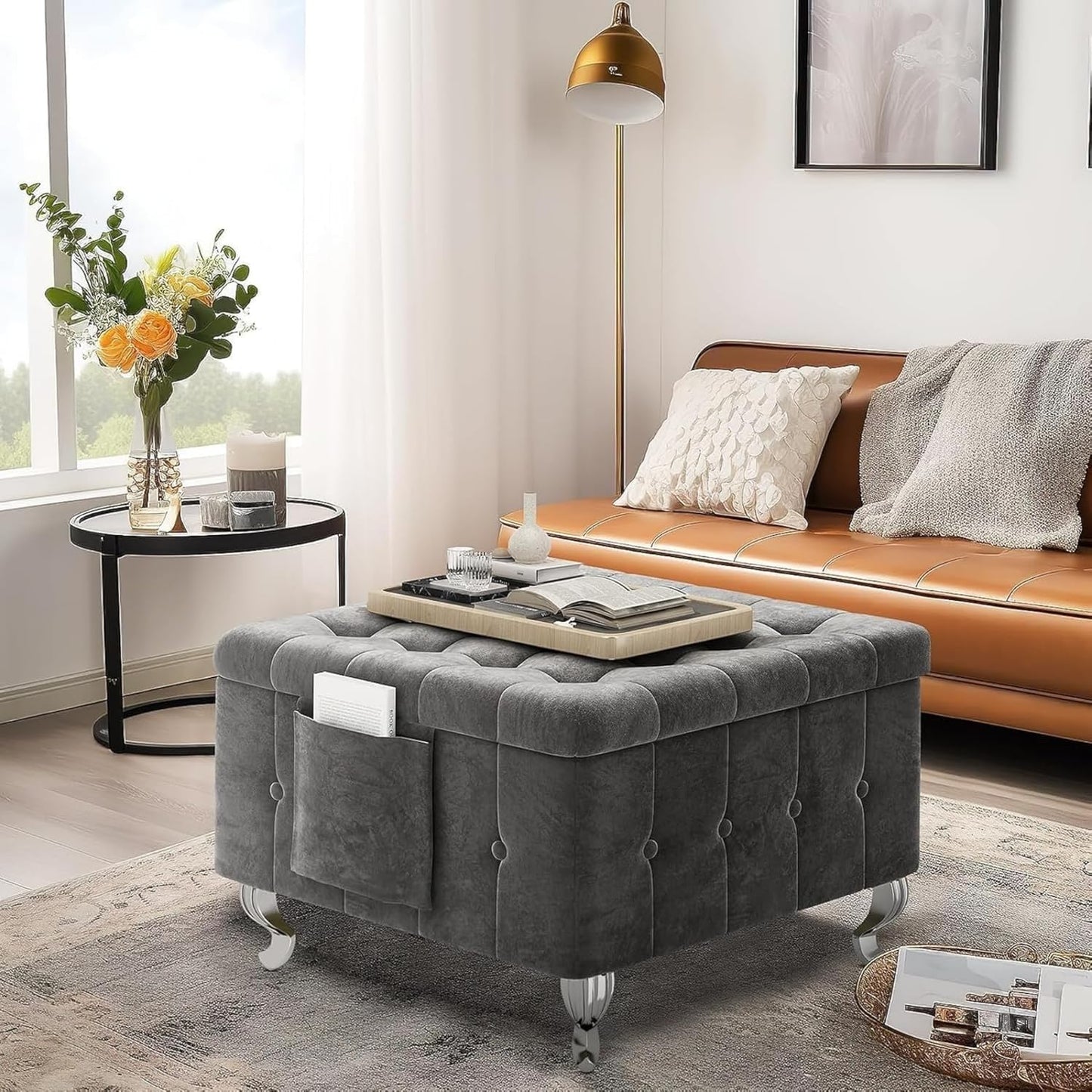 DKLGG Large Square Ottoman with Storage - Oversized Tufted Coffee Table for Stylish Living Rooms