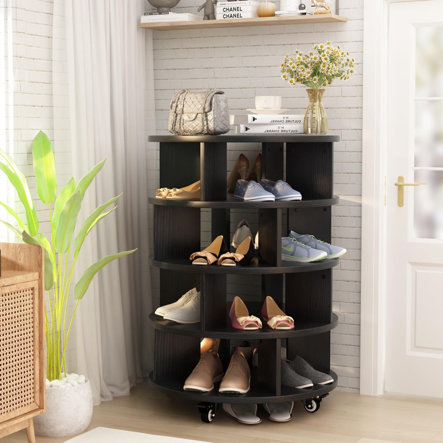 DKLGG Black Revolving Shoe Rack Tower - 4-Tier Design for Space-Saving Shoe Organization