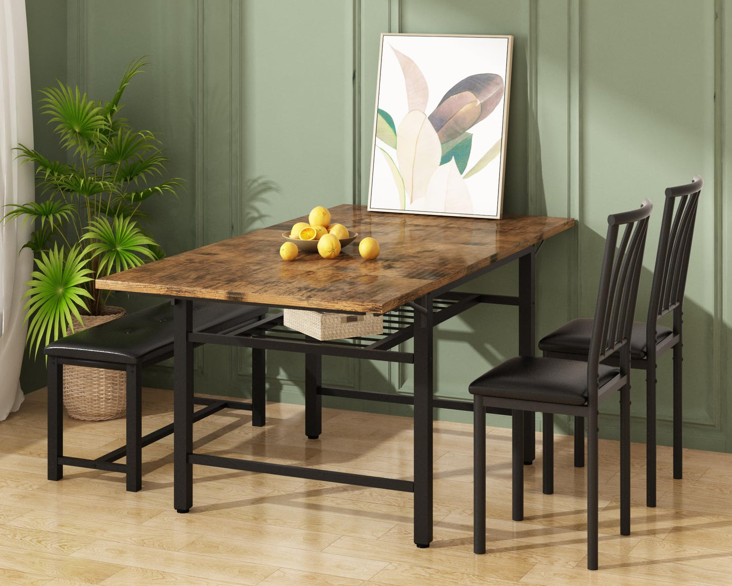 DKLGG 4-Piece Faux Marble Dining Set - Ideal for 3-6 People with Convenient Folding Table Leaf